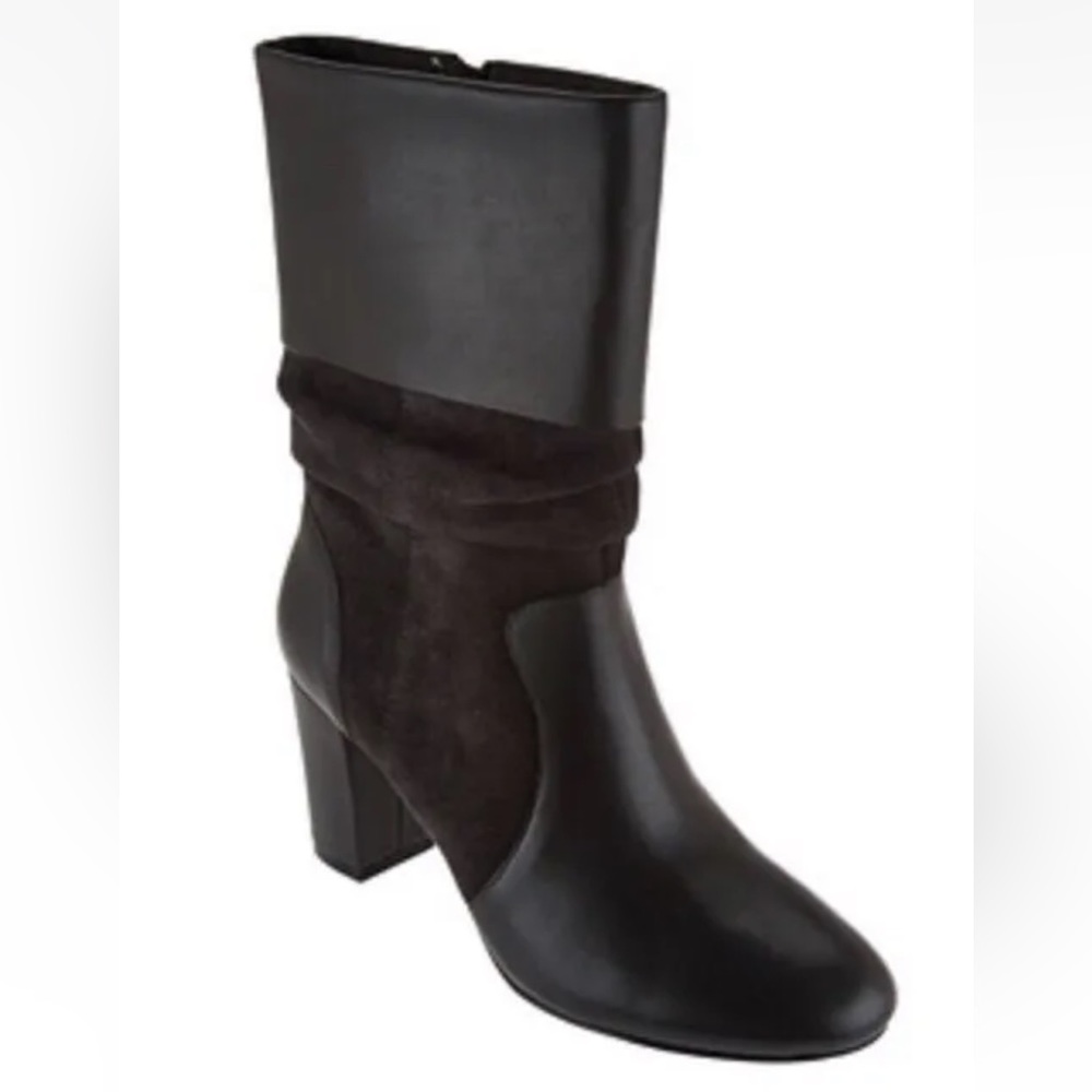 C. Wonder Leather and Suede Mid-Calf Slouch Boots - Amanda STORM GREY Sz. 6 7